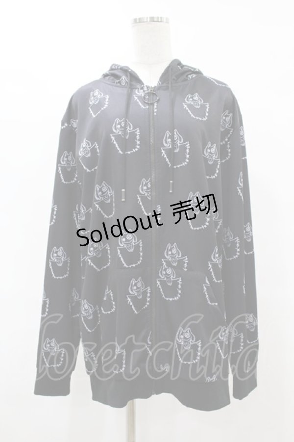 画像1: NieR Clothing / 総柄ZIPパーカー F 黒 H-25-10-14-006-PU-TO-KB-ZH (1)