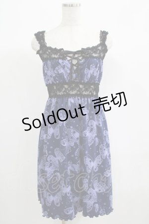画像: h.Jelly HONEY / レース切替プリントワンピース  ネイビー H-25-06-24-006-HN-OP-KB-ZH