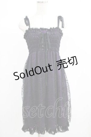 画像: h.Jelly HONEY / シャーリングワンピース  黒×紫 H-25-06-24-007-HN-OP-KB-ZH