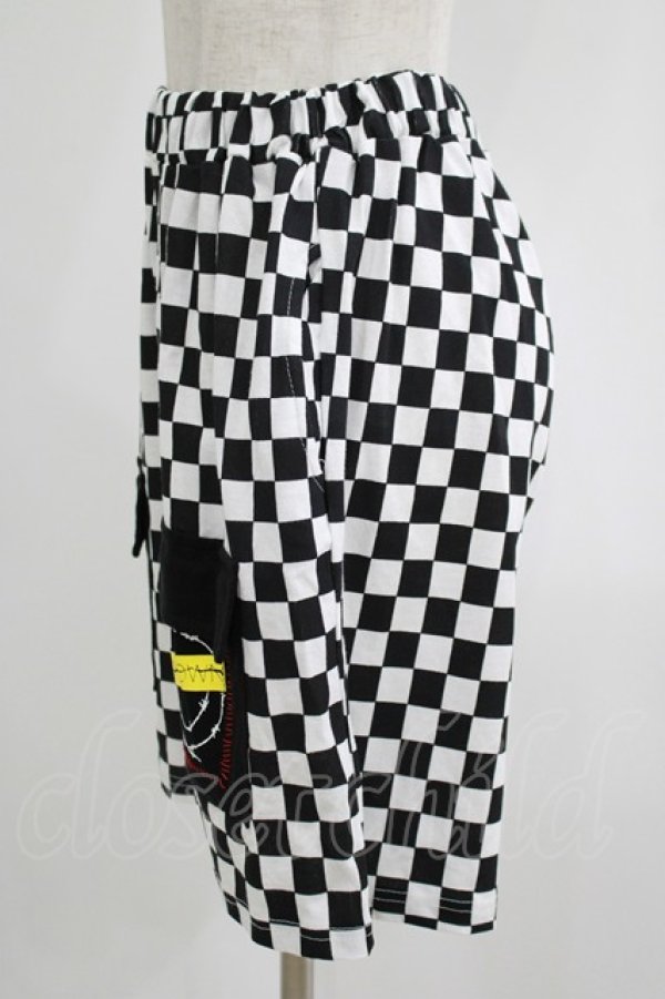 画像2: HELL CAT PUNKS / ブロックチェックショートパンツ  白×黒 H-25-06-24-021-PU-PA-KB-ZH (2)