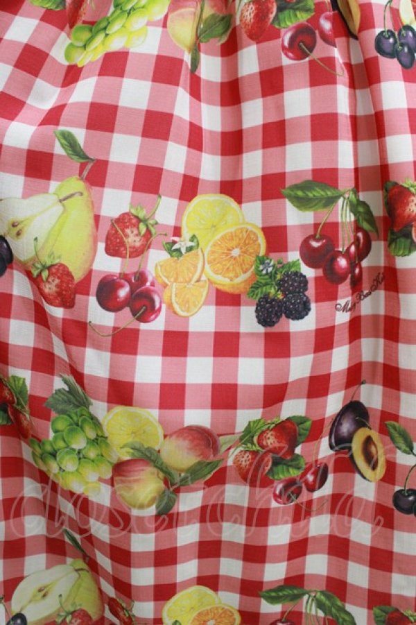 メロディバスケット ️♡ Fruits BasKetワンピース Strawberry Roseフロントボタンワンピース-Melody BasKet