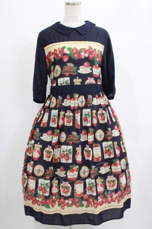 画像: Jane Marple / Strawberry label scarfのタブリエドレス  ネイビー H-25-06-25-022-JM-OP-KB-ZH