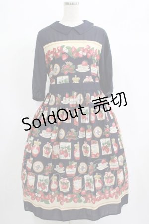 画像: Jane Marple / Strawberry label scarfのタブリエドレス  ネイビー H-25-06-25-022-JM-OP-KB-ZH