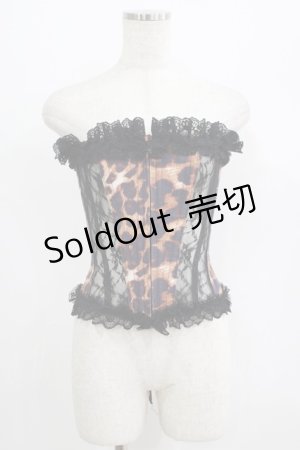 画像: Dangerous nude / レオパードレース切替コルセット  茶 H-25-06-26-011-PU-ZA-KB-ZH