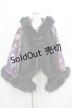 画像: Qutie Frash / 和柄ポンチョコート  黒 H-25-06-27-1025-QU-CO-KB-ZH