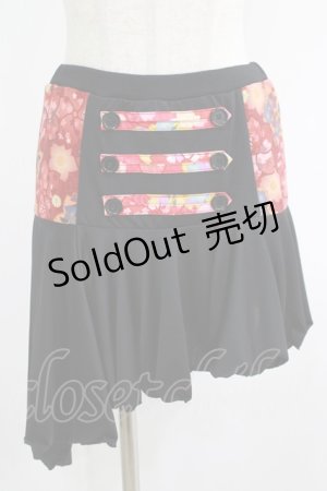 画像: gouk / 和柄アシメキュロット  黒×赤 H-25-06-27-1042-GO-PA-KB-ZH
