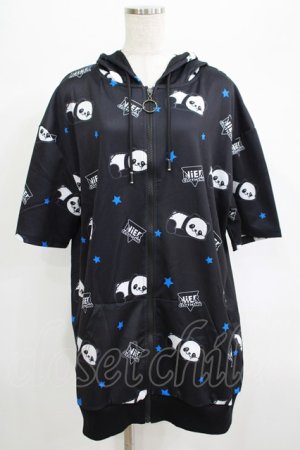 画像: NieR Clothing / 総柄ZIP半袖パーカー F 黒 H-25-06-27-1056-PU-TO-KB-ZH