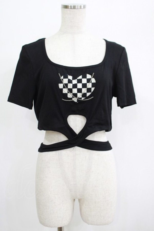 画像1: DARK IN LOVE / Punk locomotive check heart crop top XL ブラック H-25-06-27-1059-PU-TO-KB-ZH (1)