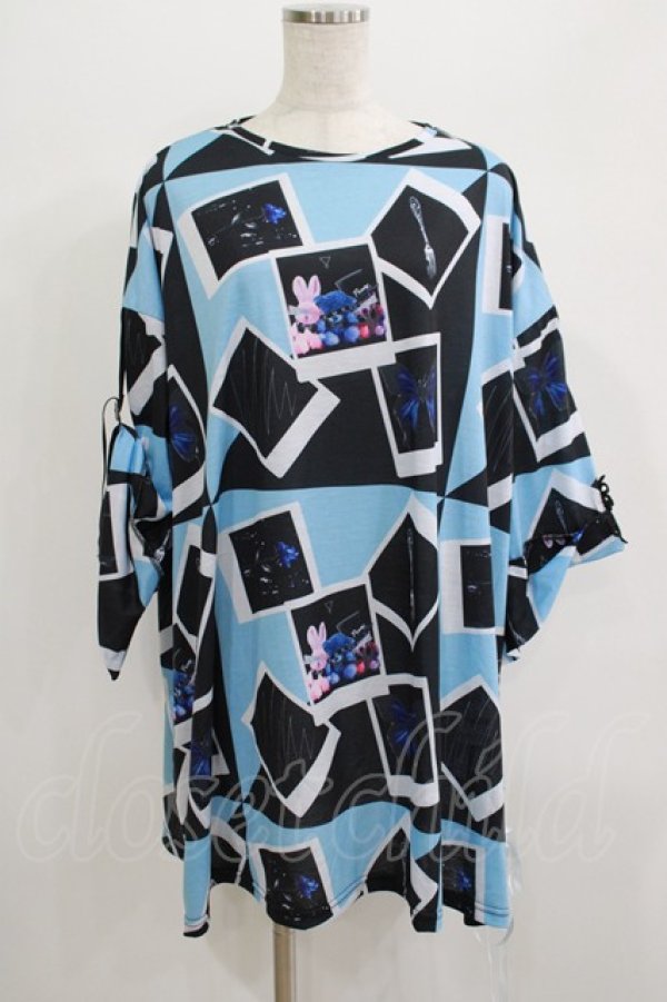 画像1: KMK / サイドリボンプリントカットソー  ブルー H-25-10-24-004-PU-TO-KB-ZT255 (1)