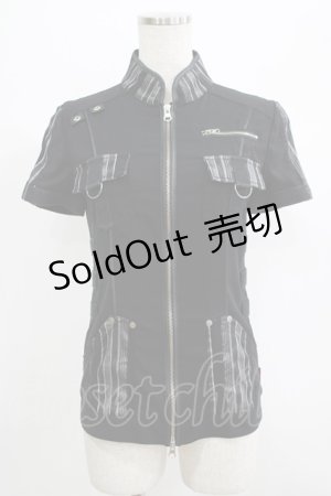 画像: Ozz On / ストライプ切替ZIPトップス  黒 H-25-06-27-1066-OO-TO-KB-ZH