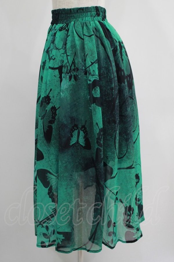 画像2: NieR Clothing / GREEN BUTTERFLY SHEER SKIRT  グリーン H-25-06-27-1013-PU-SK-KB-ZH (2)