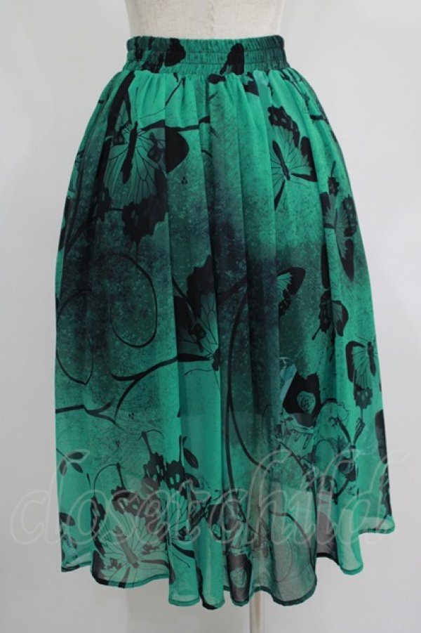 画像3: NieR Clothing / GREEN BUTTERFLY SHEER SKIRT  グリーン H-25-06-27-1013-PU-SK-KB-ZH (3)