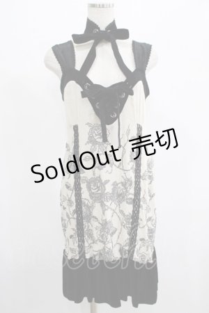 画像: ALGONQUINS / ベロアフリルプリントワンピース  アイボリー×黒 H-25-06-27-1017-AL-OP-KB-ZH