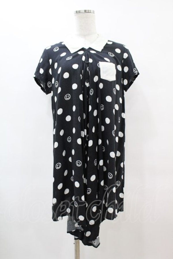 画像1: WORLD WIDE LOVE！(Rydia) / デッドスマイルドットロングシャツ  黒 H-25-10-24-042-PU-BL-KB-ZH (1)