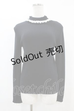 画像: Jane Marple / レーストリムタートルネックセーター M ブラック×オフ H-25-06-28-042-JM-TO-KB-ZH