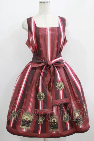 画像: LIEF / クラウンレジメンタルストライプジャンパースカート L~XL ボルドー H-25-06-29-1012-LO-OP-NS-ZH