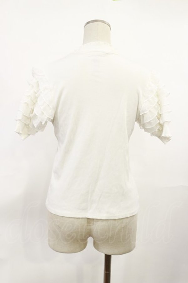 画像2: axes femme POETIQUE / ローズ刺繍フリル袖カットプルオーバー M オフ H-25-06-29-018-AX-TO-NS-ZH (2)