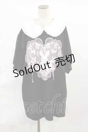 画像: Majoretty / うさぎプリント丸襟Tシャツ M ブラック H-25-06-29-021-LO-TS-NS-ZH