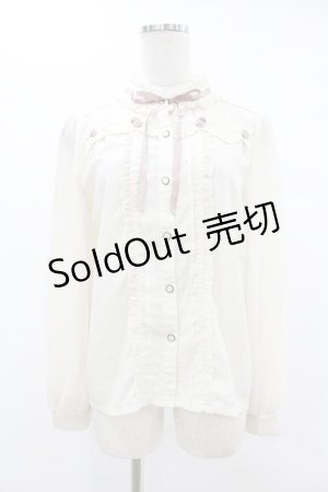 画像: axes femme POETIQUE / 巻き薔薇デザインフリルブラウス M オフ/ピンク H-25-06-30-1044-AX-BL-NS-ZH