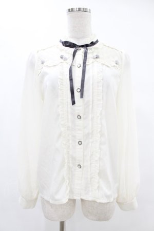 画像: axes femme POETIQUE / 巻き薔薇デザインフリルブラウス M オフ/ブルー H-25-06-30-1045-AX-BL-NS-ZH