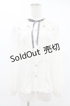 画像: axes femme POETIQUE / 巻き薔薇デザインフリルブラウス M オフ/ブルー H-25-06-30-1045-AX-BL-NS-ZH