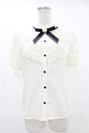 画像: axes femme POETIQUE / 花ブローチ付プチスタンドブラウス M オフ H-25-06-30-1046-AX-BL-NS-ZH