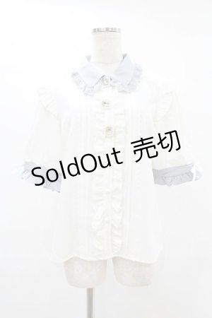 画像: DearMyLove / 3連ビジューレースフリルブラウス L オフ/ブルーグレー H-25-06-30-1050-EL-BL-NS-ZH