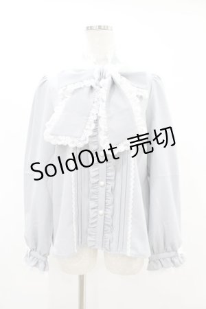 画像: DearMyLove / レースフリルたっぷり上品ボウタイリボンブラウス L ブルーグレー H-25-06-30-1054-EL-BL-NS-ZH