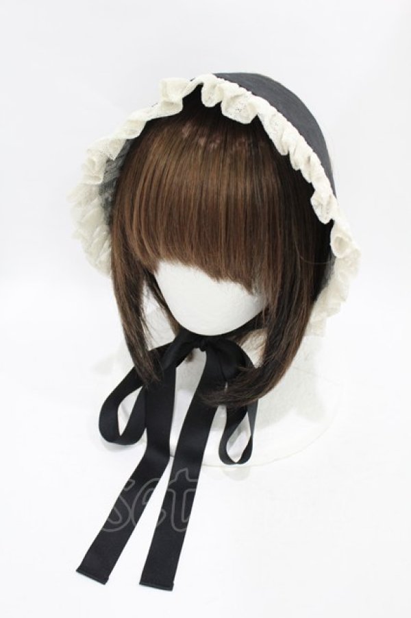 画像1: Victorian maiden / ノーブルサテンハーフボンネット  ブラック H-25-06-30-1006-CL-AC-NS-ZH (1)