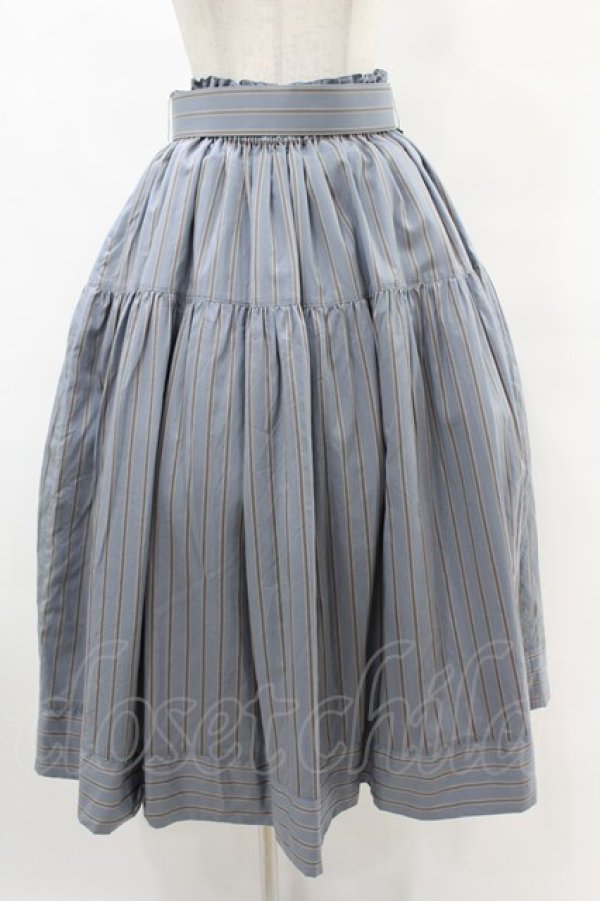 画像1: ROSA BIANCA / トラディショナルストライプのギャザースカート 表記なし スモーキーサックス H-25-06-30-1028-EL-SK-NS-ZH (1)