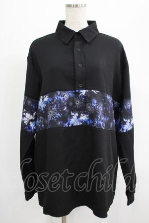 画像: NieR Clothing / ブロッキングプルオーバーシャツ  黒×和柄九尾 H-25-07-01-034-PU-BL-KB-ZH