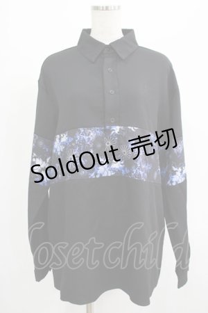 画像: NieR Clothing / ブロッキングプルオーバーシャツ  黒×和柄九尾 H-25-07-01-034-PU-BL-KB-ZH