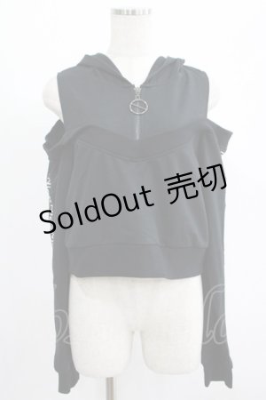画像: NieR Clothing / オフショルショートパーカー  黒 H-25-07-01-037-PU-TO-KB-ZH