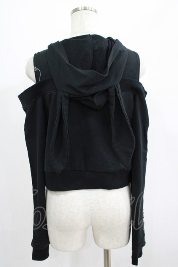 画像3: NieR Clothing / オフショルショートパーカー  黒 H-25-07-01-037-PU-TO-KB-ZH (3)