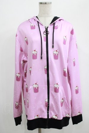 画像: NieR Clothing / 総柄ZIPパーカー  ピンク H-25-07-01-038-PU-TO-KB-ZH