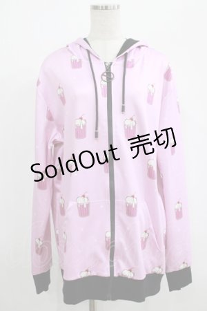 画像: NieR Clothing / 総柄ZIPパーカー  ピンク H-25-07-01-038-PU-TO-KB-ZH