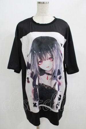 画像: NieR Clothing / プリント半袖CUTSEW  黒 H-25-07-01-046-PU-TO-KB-ZH