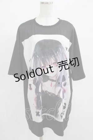 画像: NieR Clothing / プリント半袖CUTSEW  黒 H-25-07-01-046-PU-TO-KB-ZH