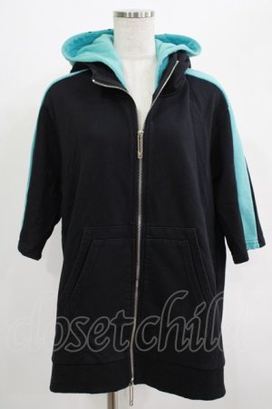 画像: NieR Clothing / ダブルフードZIPパーカー  黒×サックス H-25-07-01-047-PU-TO-KB-ZH