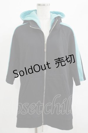 画像: NieR Clothing / ダブルフードZIPパーカー  黒×サックス H-25-07-01-047-PU-TO-KB-ZH