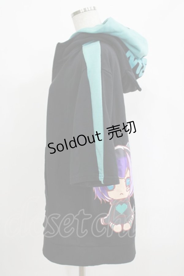 画像2: NieR Clothing / ダブルフードZIPパーカー  黒×サックス H-25-07-01-047-PU-TO-KB-ZH (2)