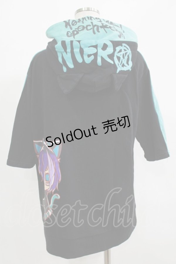 画像3: NieR Clothing / ダブルフードZIPパーカー  黒×サックス H-25-07-01-047-PU-TO-KB-ZH (3)