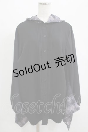 画像: NieR Clothing / 着物風袖フードシャツ  黒 H-25-07-01-049-PU-BL-KB-ZH