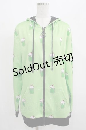画像: NieR Clothing / 総柄ZIPパーカー  ミントグリーン H-25-07-01-051-PU-TO-KB-ZH