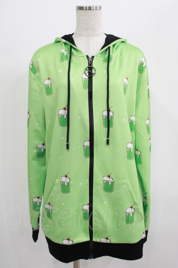 画像1: NieR Clothing / 総柄ZIPパーカー  ミントグリーン H-25-07-01-051-PU-TO-KB-ZH (1)