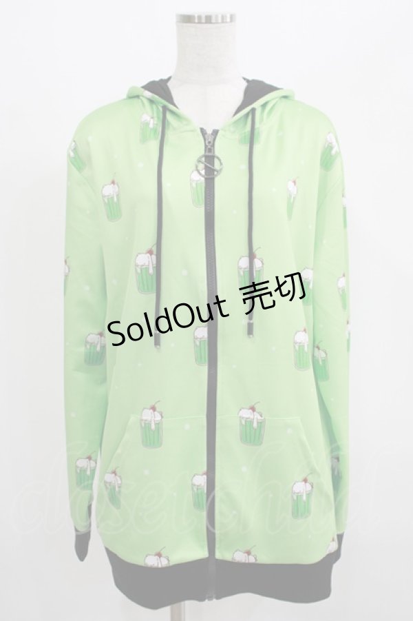 画像1: NieR Clothing / 総柄ZIPパーカー  ミントグリーン H-25-07-01-051-PU-TO-KB-ZH (1)