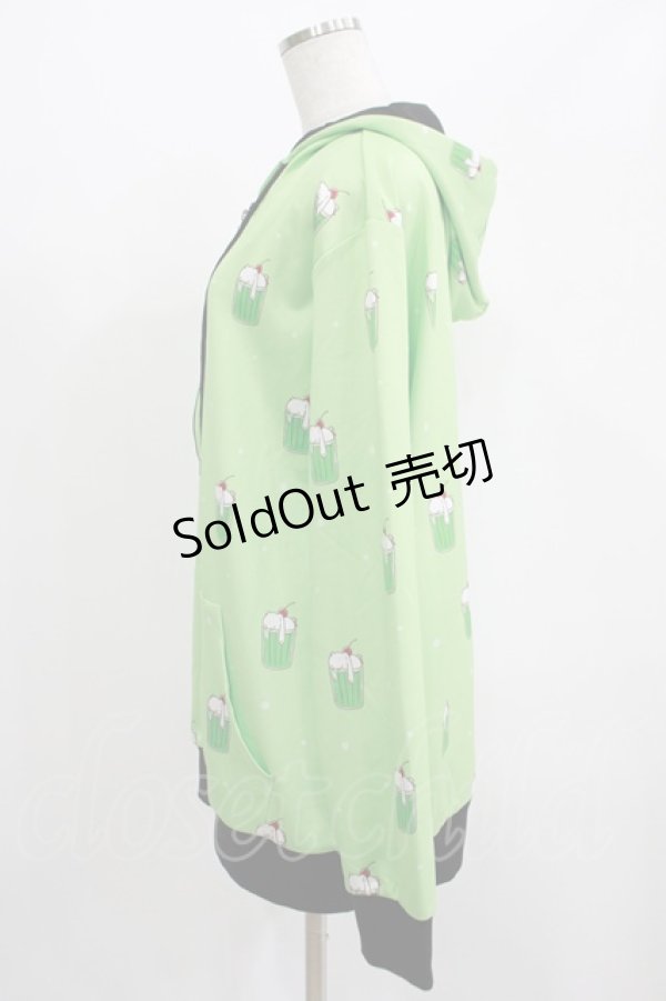 画像2: NieR Clothing / 総柄ZIPパーカー  ミントグリーン H-25-07-01-051-PU-TO-KB-ZH (2)