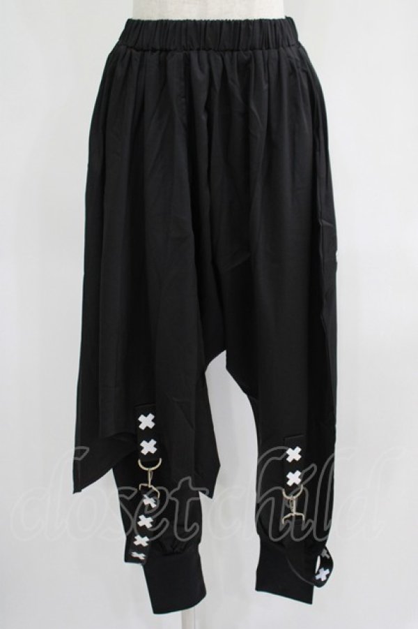 画像1: NieR Clothing / レイヤード風サルエルパンツ  黒 H-25-07-01-014-PU-PA-KB-ZH (1)