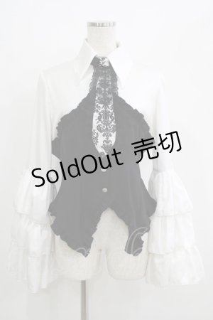 画像: MARBLE / レースネクタイ付コルセット風姫袖ブラウス  白×黒 H-25-07-02-1055-GO-BL-KB-ZH