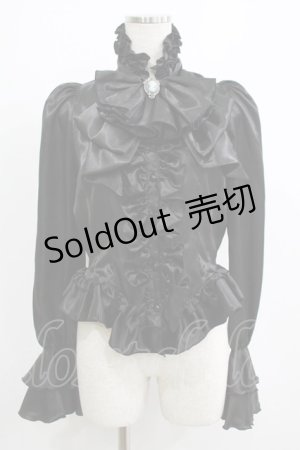 画像: MARBLE / ビジュー付きリボンタイフリルブラウス  ブラック H-25-07-02-1058-GO-BL-KB-ZH